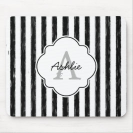 Casual zwart gekleurd strips monogram en naam muismat