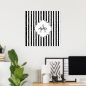 Casual zwart gekleurd strips monogram en naam poster (Thuiskantoor)