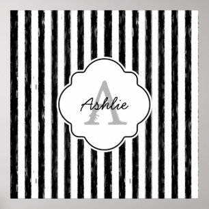 Casual zwart gekleurd strips monogram en naam poster