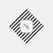 Casual zwart gekleurd strips monogram en naam servetten (Hoek)