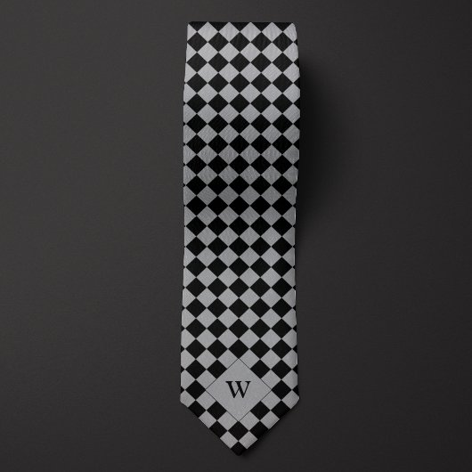 Casual zwart geruit monogram stropdas