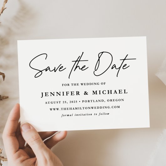 Casual zwart-Script bruiloft Save The Date