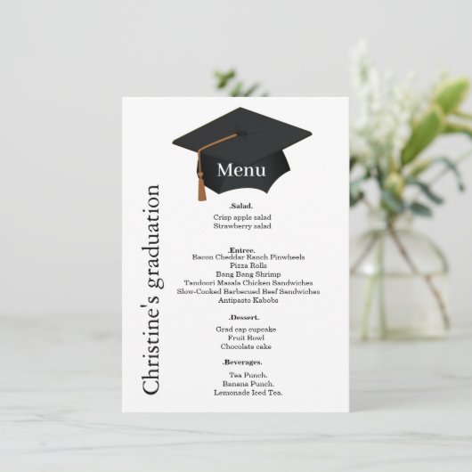 Casual zwart-wit het partijmenu van de Graduatie v Menu (Staand voorkant)