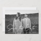Casual zwarte en witte foto van het Manuscript Save The Date (Voorkant)
