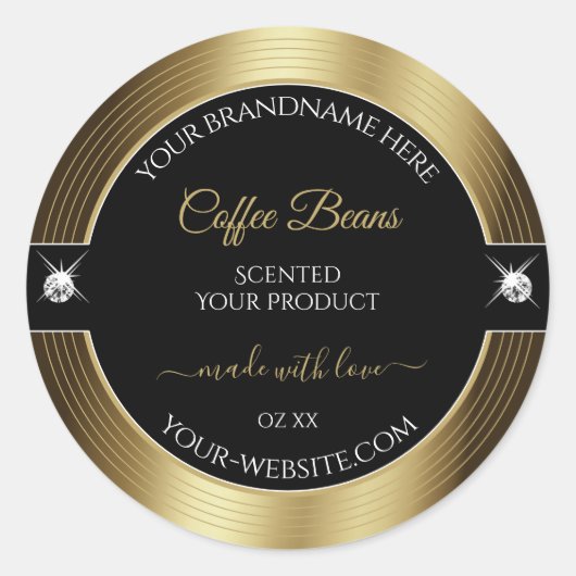 Casual zwarte koffie bruin briljanten productlabel ronde sticker (Voorkant)