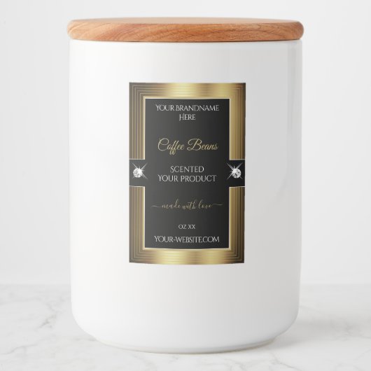 Casual zwarte koffie bruin briljanten productlabel voedselcontainer etiket (Voorkant)