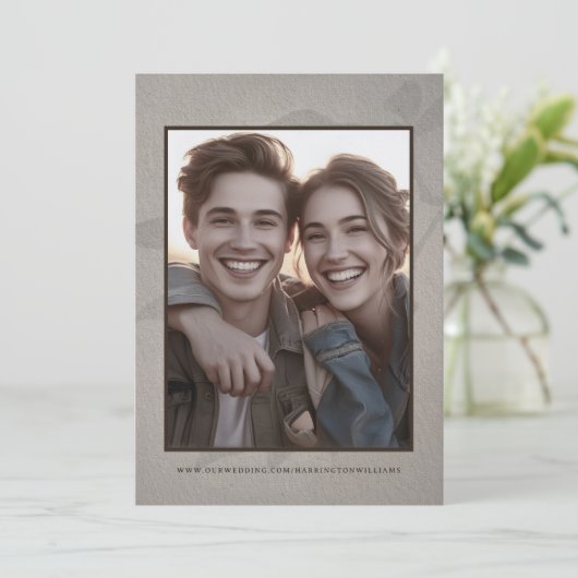 Casuela rustieke trouwfoto om datum te reserveren save the date (Staand voorkant)