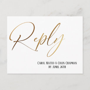 Casuïne gouden handgeschreven RSVP nummer verzoek Briefkaart