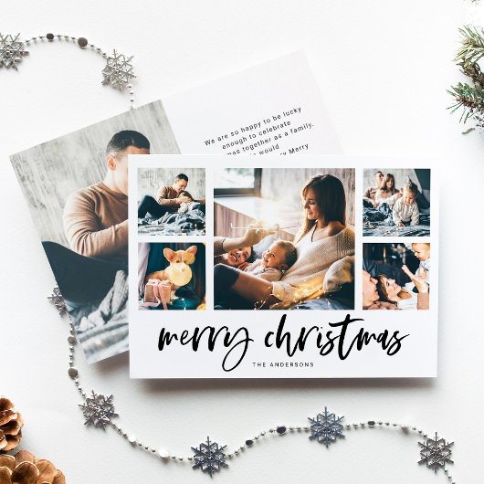 Casuïstisch script multi-fotogrid | Prettig kerstf Feestdagenkaart