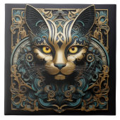 Cat 3D-effect met gouden accent Abstracte kunst Tegeltje (Voorkant)