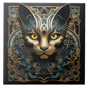 Cat 3D-effect met gouden accent Abstracte kunst Tegeltje