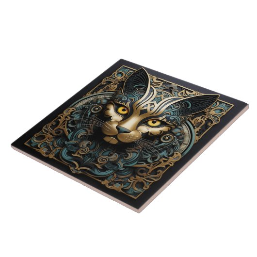 Cat 3D-effect met gouden accent Abstracte kunst Tegeltje (Zijkant)