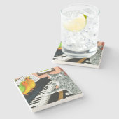 Cat 457 playing Piano Birds Stenen Onderzetter (Zijkant)