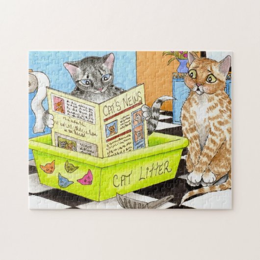 Cat 464 grappige badkamerkunst legpuzzel (Horizontaal)
