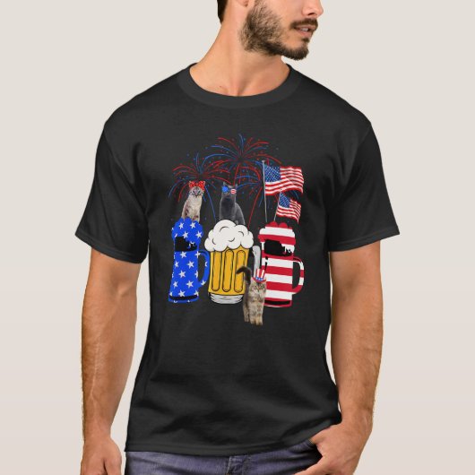 Cat 4th Of July Costumes Red White Blue Beer Glass T-shirt (Voorkant)