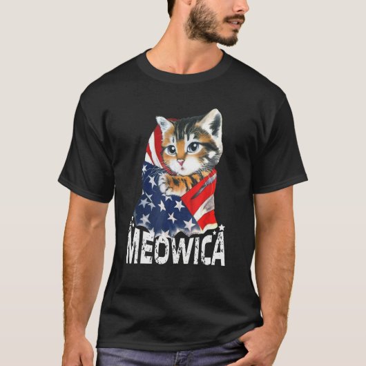 Cat 4th Of July Meowica Patriotic Kitten American  T-shirt (Voorkant)