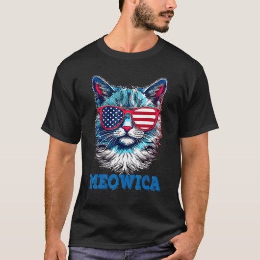 Cat 4th of July Meowica Patriotic T-shirt (Voorkant)