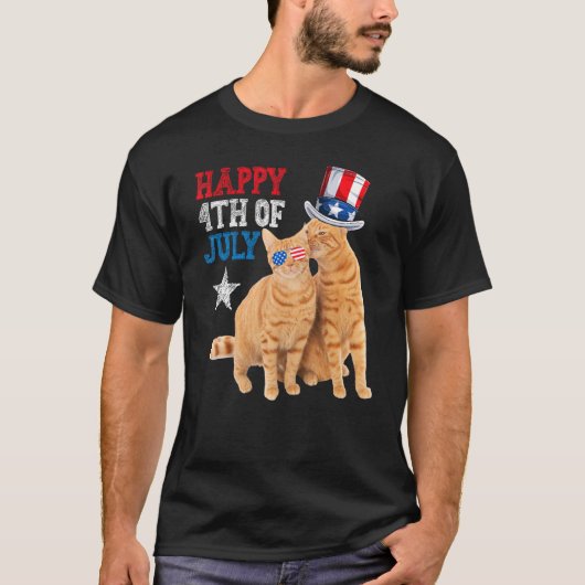 Cat 4th of July USA Flag Family Matching Couples F T-shirt (Voorkant)