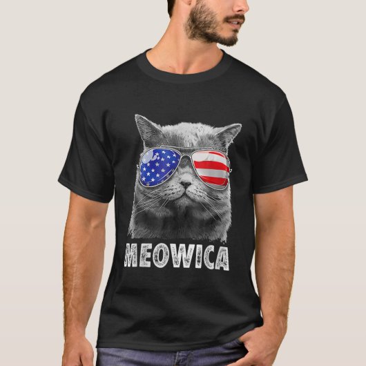 Cat 4th van juli Meowica Merica Mannen USA America T-shirt (Voorkant)