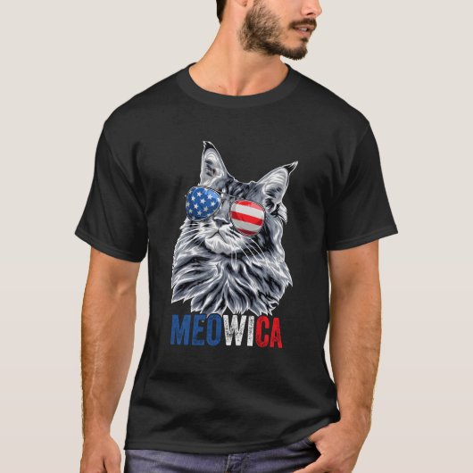 Cat 4th van juli Meowica Zonnebril Amerikaanse vla T-shirt (Voorkant)