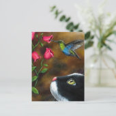 Cat 571 Tuxedo met Hummingbird Briefkaart (Staand voorkant)