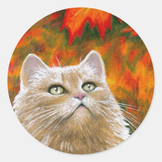 Cat 598 Persian Fall Autumn Ronde Sticker (Voorkant)