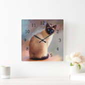 Cat 613 Siamese Vierkante Klok (Huis)