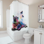 Cat 614 roze blauwe vlinder douchegordijn (In situ)