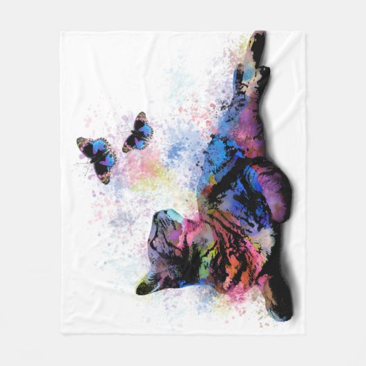 Cat 614 roze blauwe vlinder fleece deken (Voorkant)