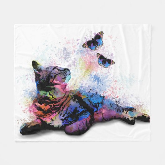 Cat 614 roze blauwe vlinder fleece deken (Voorkant (Horizontaal))