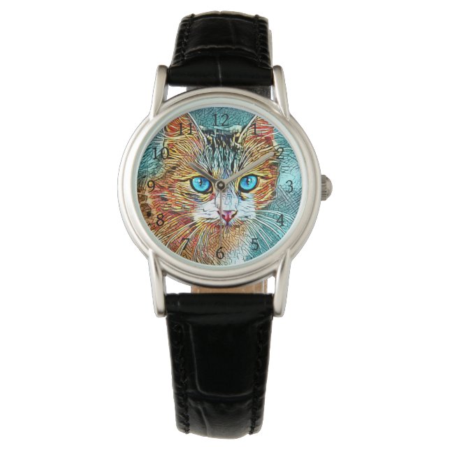 Cat 685 Turquoise Oranje Horloge (Voorkant)