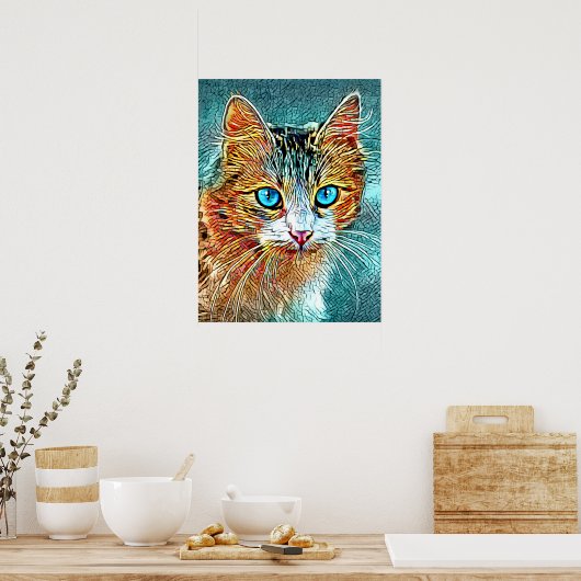 Cat 685 Turquoise Oranje Poster (Keuken)