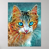 Cat 685 Turquoise Oranje Poster (Voorkant)