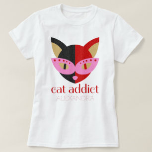 Cat Addicate Cute Black Rood Roze Naam Gepersonali T-shirt