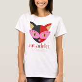 Cat Addicate Cute Black Rood Roze Naam Gepersonali T-shirt (Voorkant)