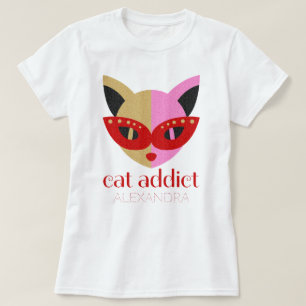 Cat Addicate Cute Red Pink Gold Name Gepersonalise T-shirt