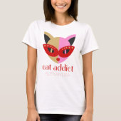 Cat Addicate Cute Red Pink Gold Name Gepersonalise T-shirt (Voorkant)