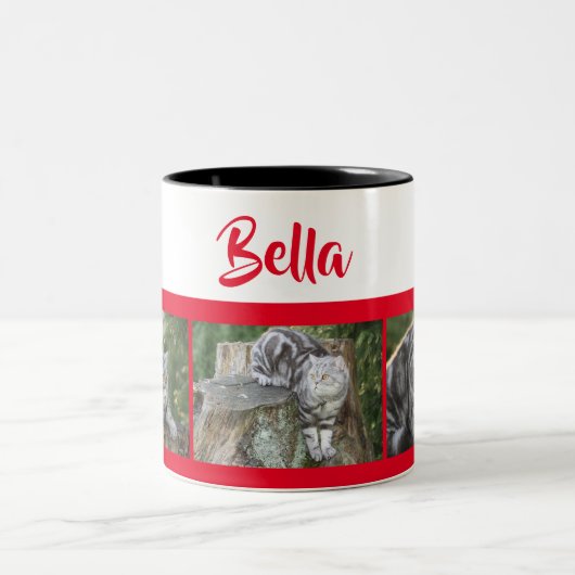 Cat Afbeelding Collage met Paw Prints Gepersonalis Tweekleurige Koffiemok (Center)