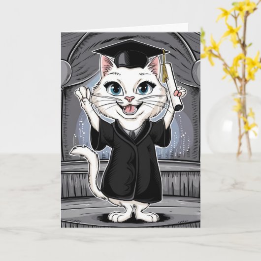 Cat Afstuderen gepersonaliseerd Kaart (Gele Bloem)