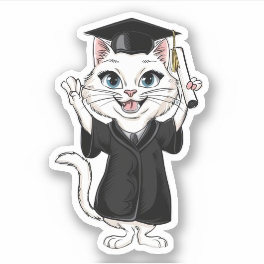 Cat Afstuderen Sticker (Voorkant)