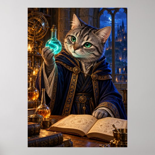 Cat Alchemist Fantasy Wizard Wall Art Poster (Voorkant)