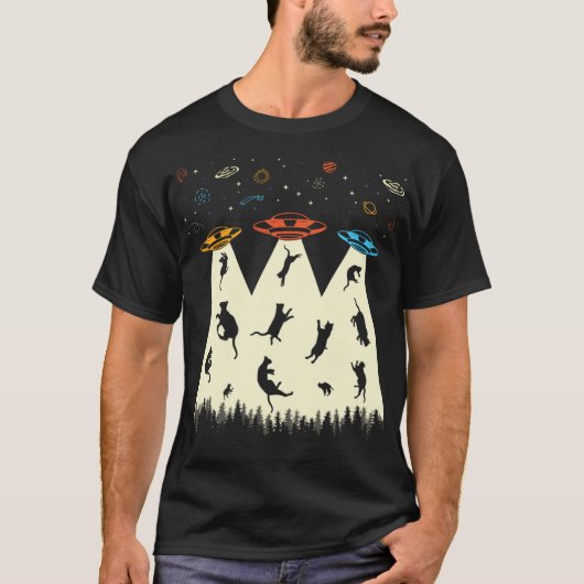 Cat Alien Abduction Kitten Kat UFO Funny Cat Dad T-shirt (Voorkant)