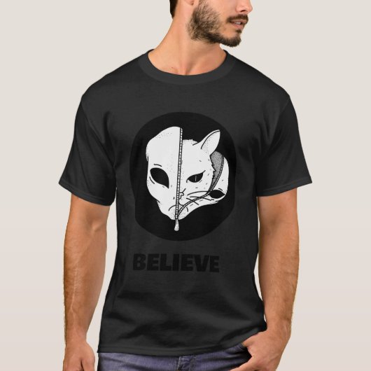 Cat Alien Ufo Martian Ufologist Space Believe T-shirt (Voorkant)