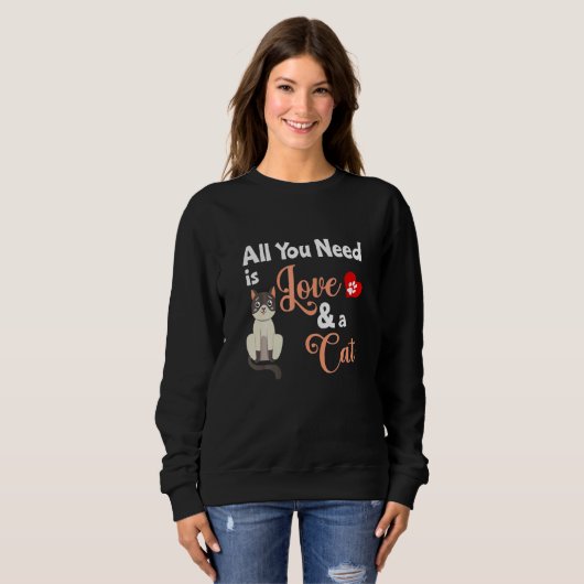 Cat   All You Need Is Love And A Cat Slogan Trui (Voorkant volledig)