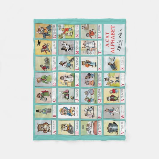 Cat Alphabet, Louis Wain Fleece Deken (Voorkant)