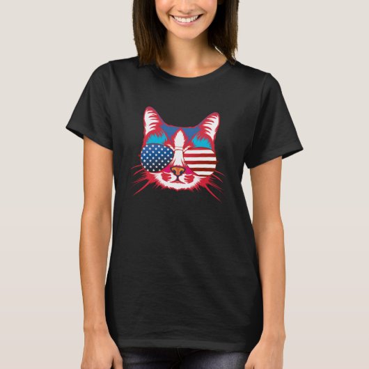 Cat  America Patriotic 4th July Independence Sungl T-shirt (Voorkant)