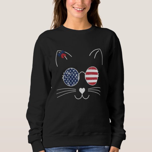 Cat American Flag America USA 4th of July Trui (Voorkant)