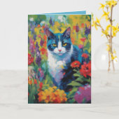 Cat amongst Flowers Greetings Card Kaart (Gele Bloem)