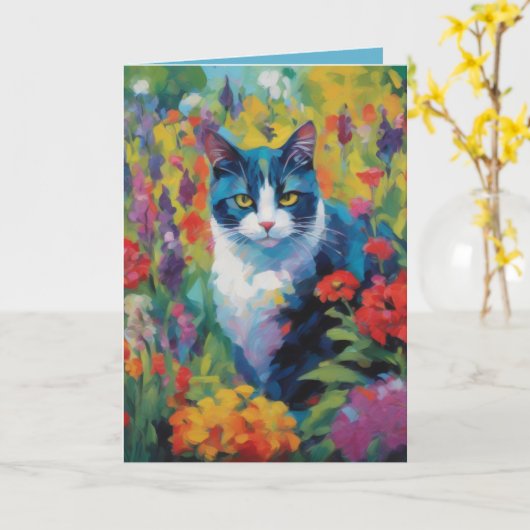 Cat amongst Flowers Greetings Card Kaart (Gele Bloem)