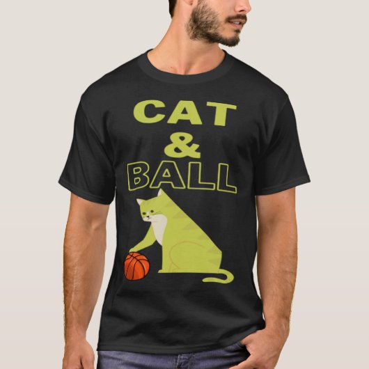 Cat and Ball cat holding a basketball with its paw T-shirt (Voorkant)